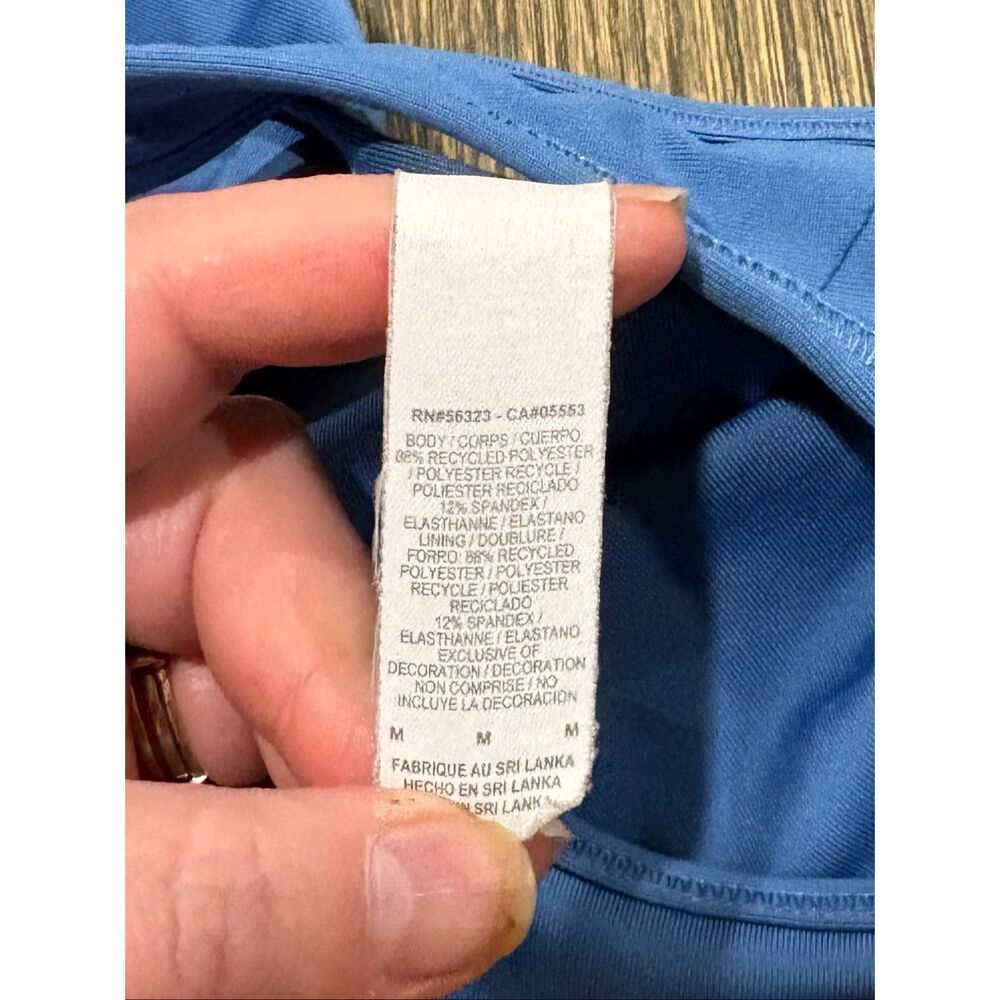 Nike Womens Dri-Fit Racer Back Sports Bra Swoosh Pullover Stretch Blue Size M - Picture 4 of 5